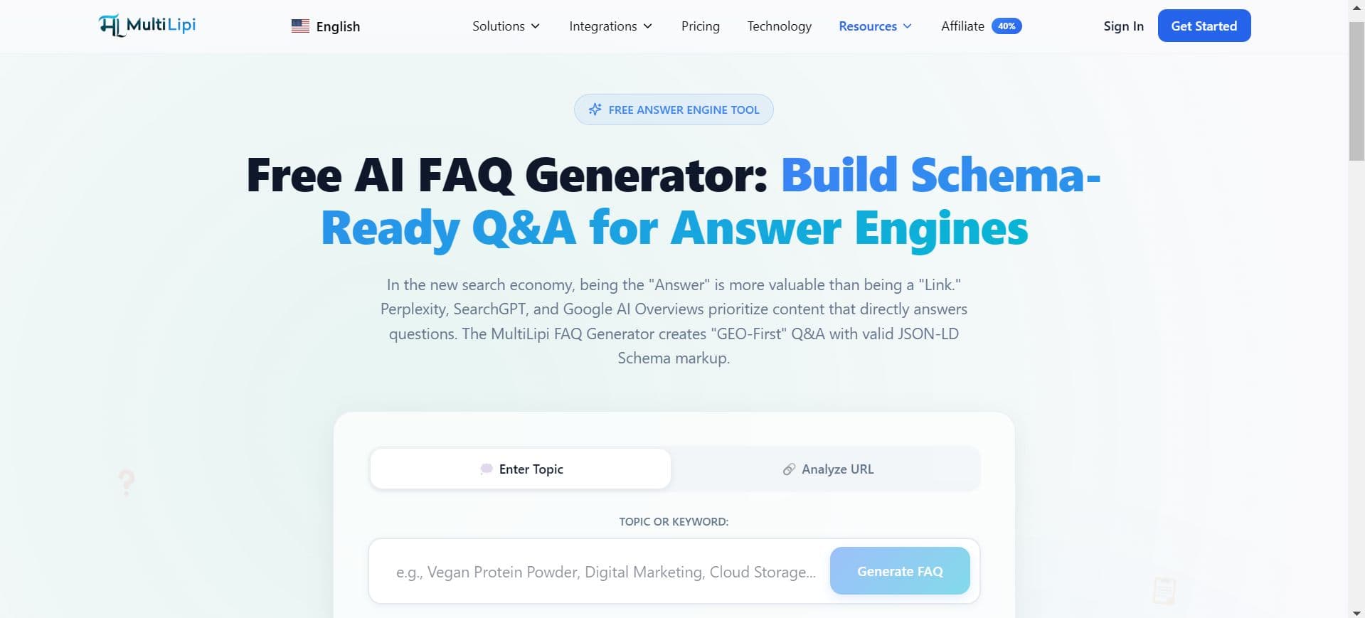 Free AI Answer-Engine FAQ Generator: Create GEO-Optimized FAQs with Automatic Schema Markup